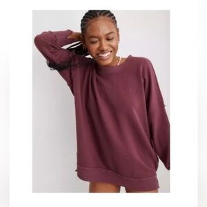 Aerie Oversized Burgundy Crewneck Sweatshirt  S